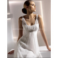 Empire Sheath Column Straps Chapel Train Chiffon Lace Draped Wedding Dress